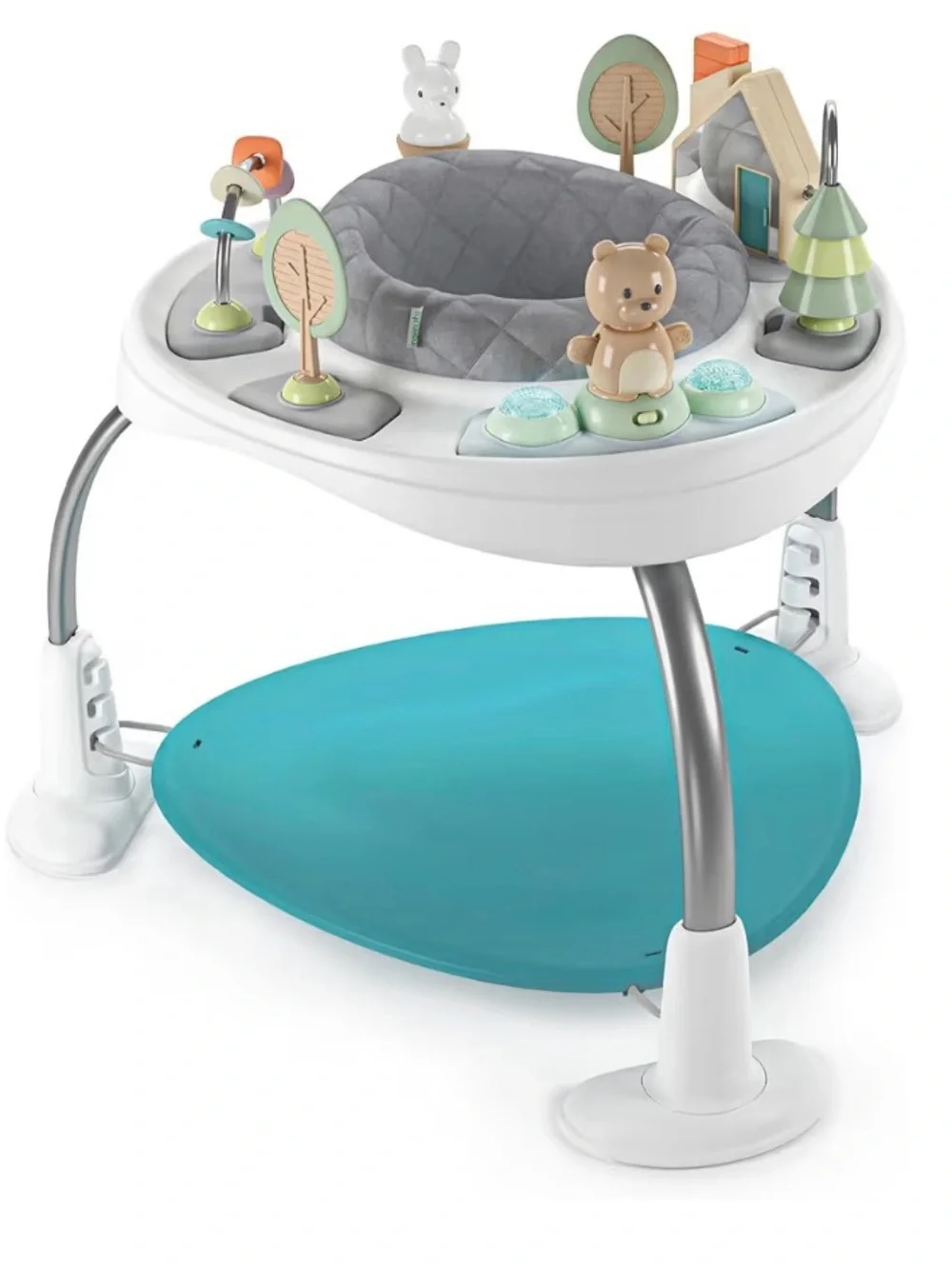 Interactive Baby Activity Center with Grey Seat and Teal Base